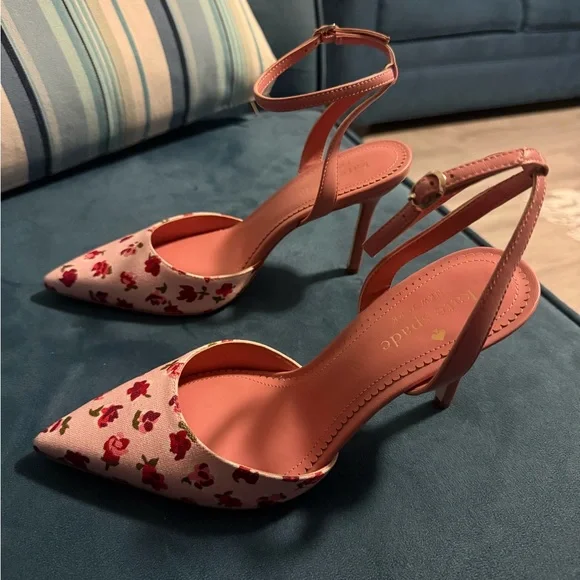 Kate Spade Pink Floral Heels - Picture 2 of 4